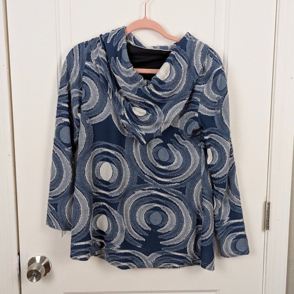 Blue Circular Pattern Textured Cowl Neck Top Size